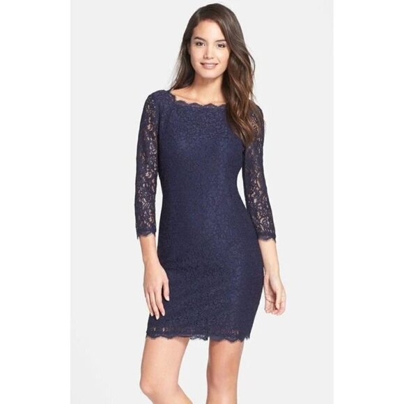 Adrianna Papell size 6P Navy Blue Lace Dress - Picture 1 of 15